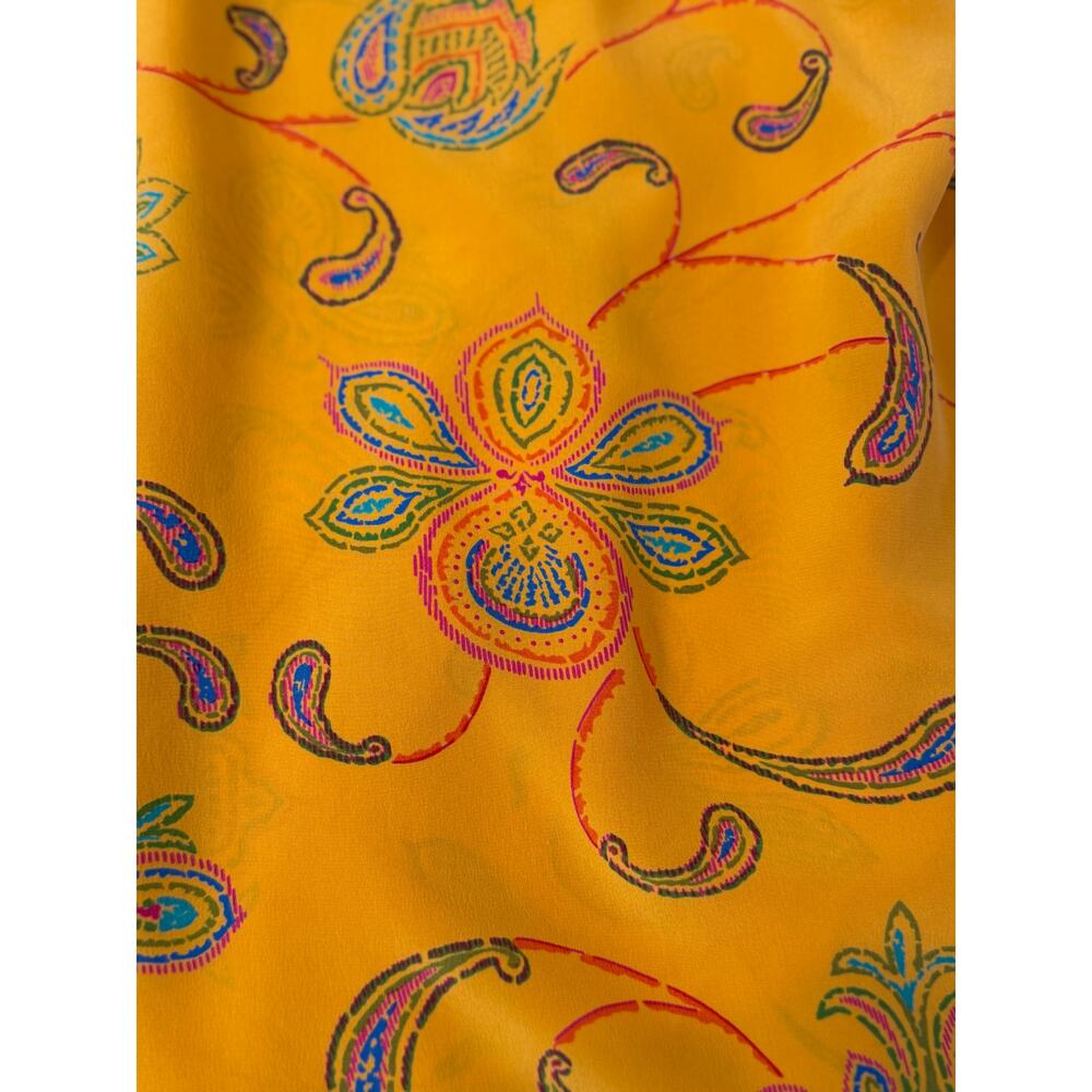 Linda Allard Ellen Tracy 100% Silk Wrap Skirt S Paisley Medallion Gold Mustard - Picture 2 of 6